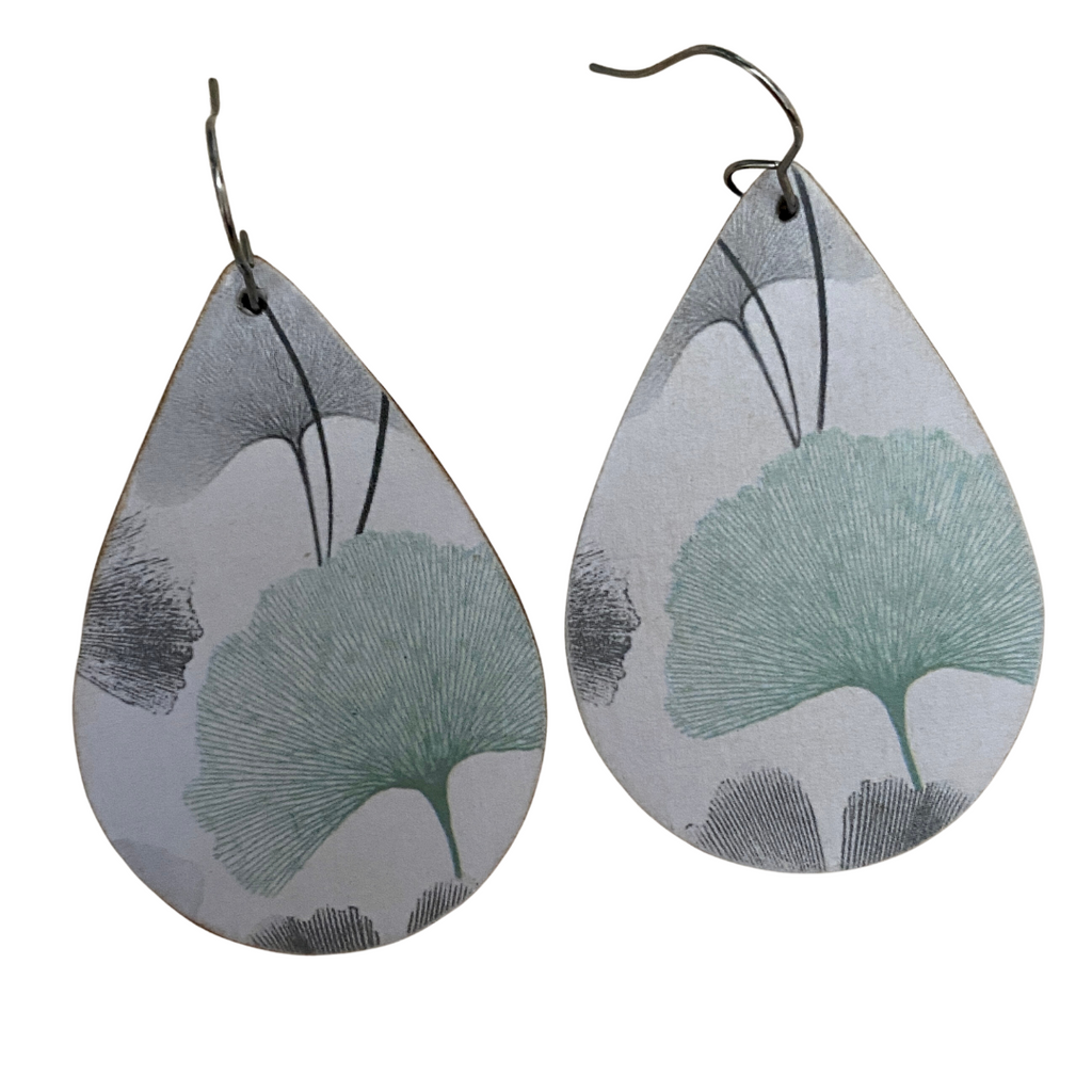 White Green and Gray Wood Earrings
