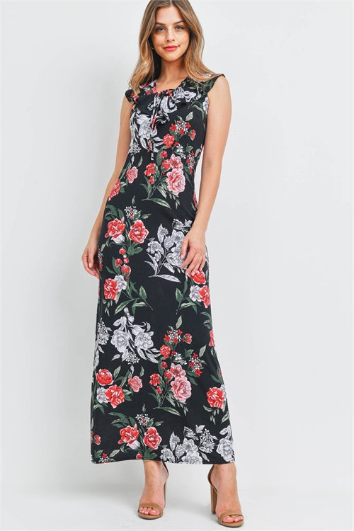 Black and Red Floral Maxi Dress