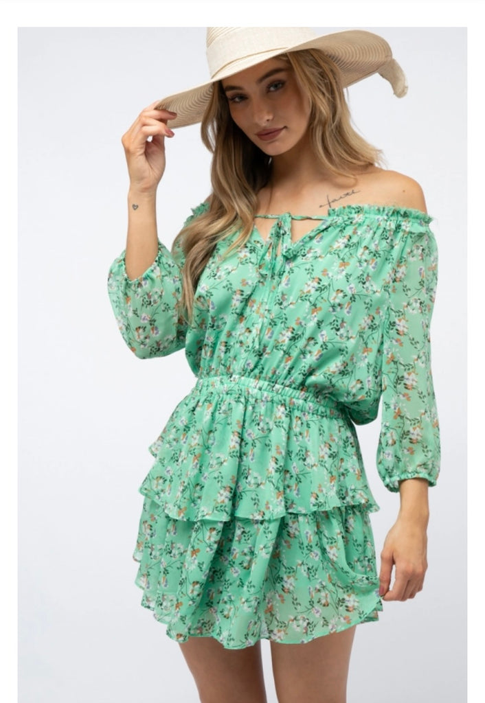 Green Floral Ruffled Dress