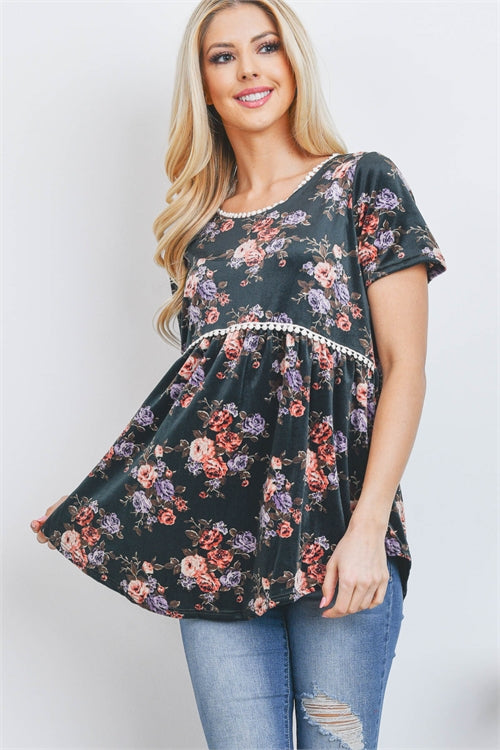 Green Floral Babydoll Top