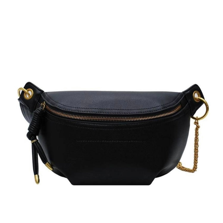 Black Vegan Leather Crossbody Fanny Pack Belt Bag