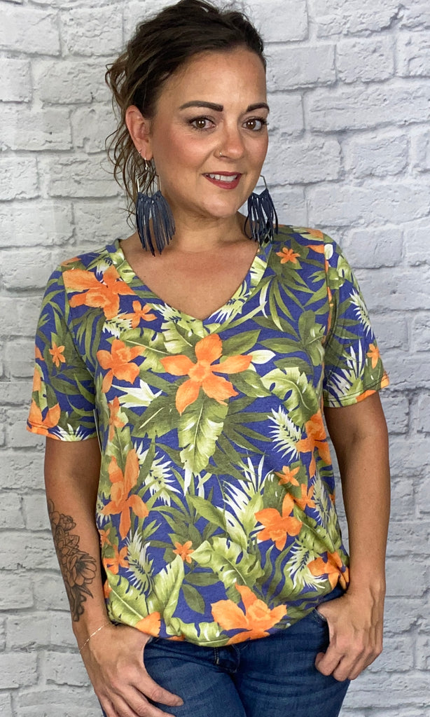 Orange and Blue Tropical  Top