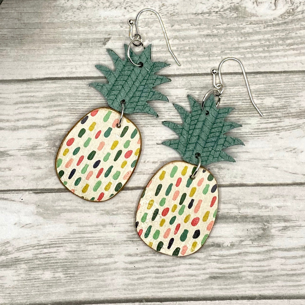 Green and Multi Color Dot Pineapple Earrings