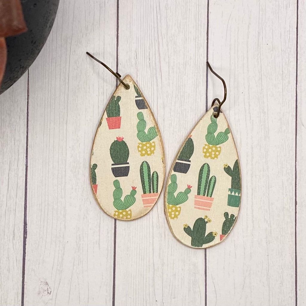 Cactus  Floral Wood Earrings