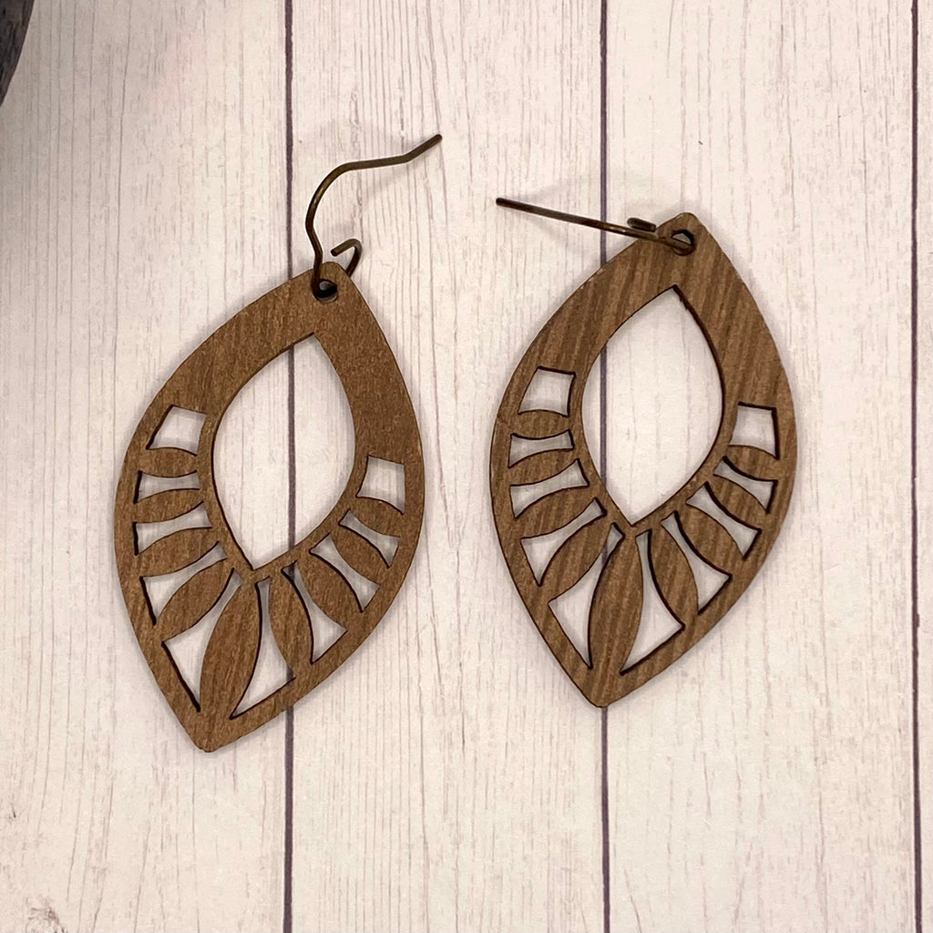 Laser Cut Leaf Wood Earrings