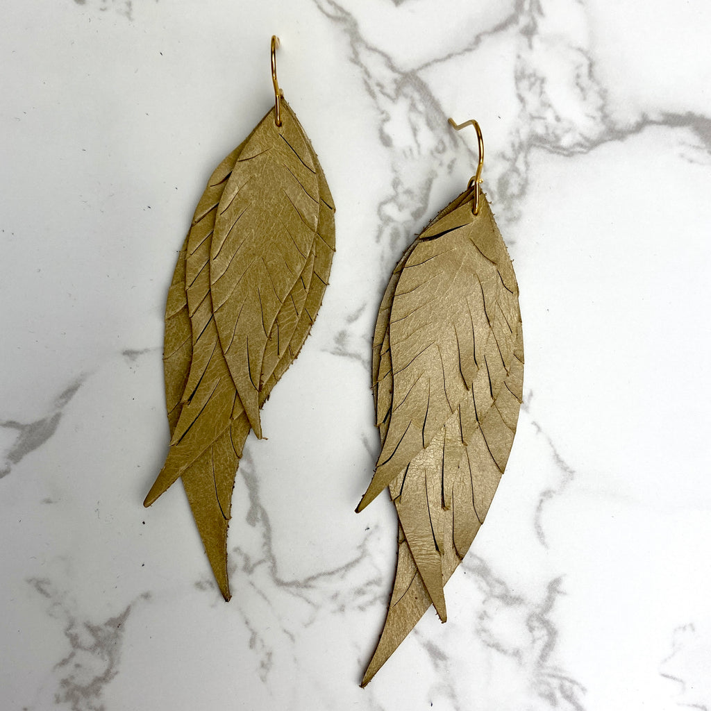 Tan Leather Feather Earrings