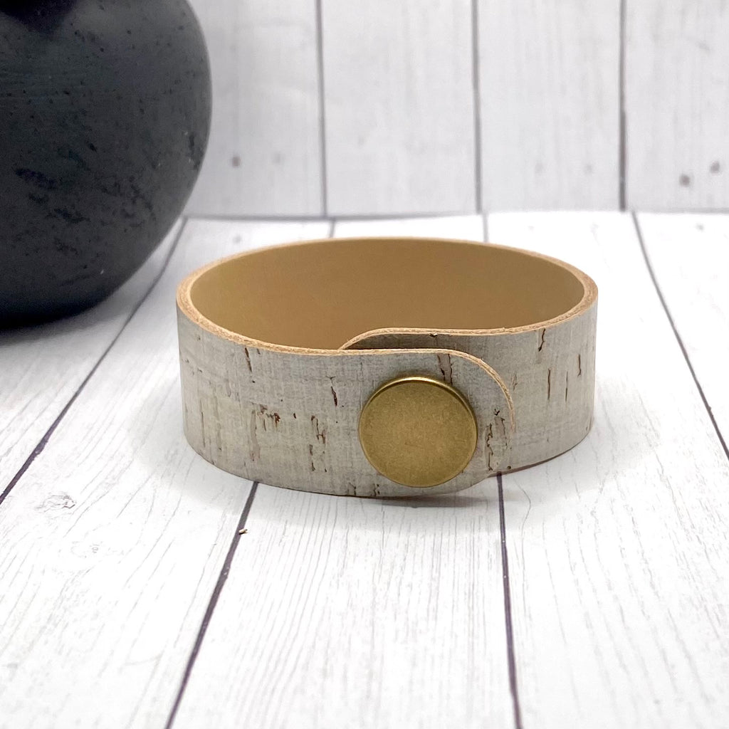 Off White Leather and Cork Bracelet