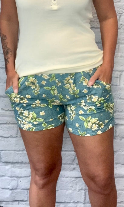 Teal Floral Harem Shorts