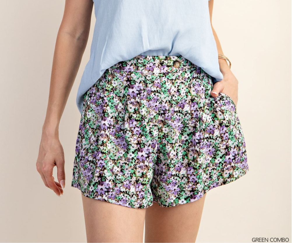 Green and Purple Floral Shorts