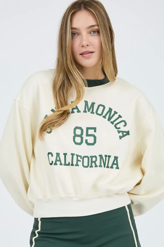 Cream and Green Cropped Sweatshirt