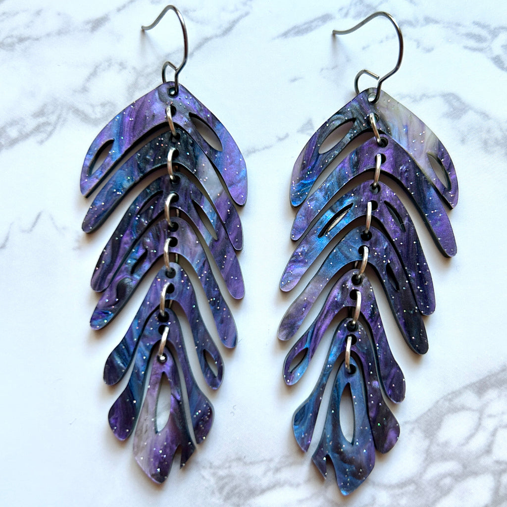 Purple Sparkle Acrylic Feather Earrings
