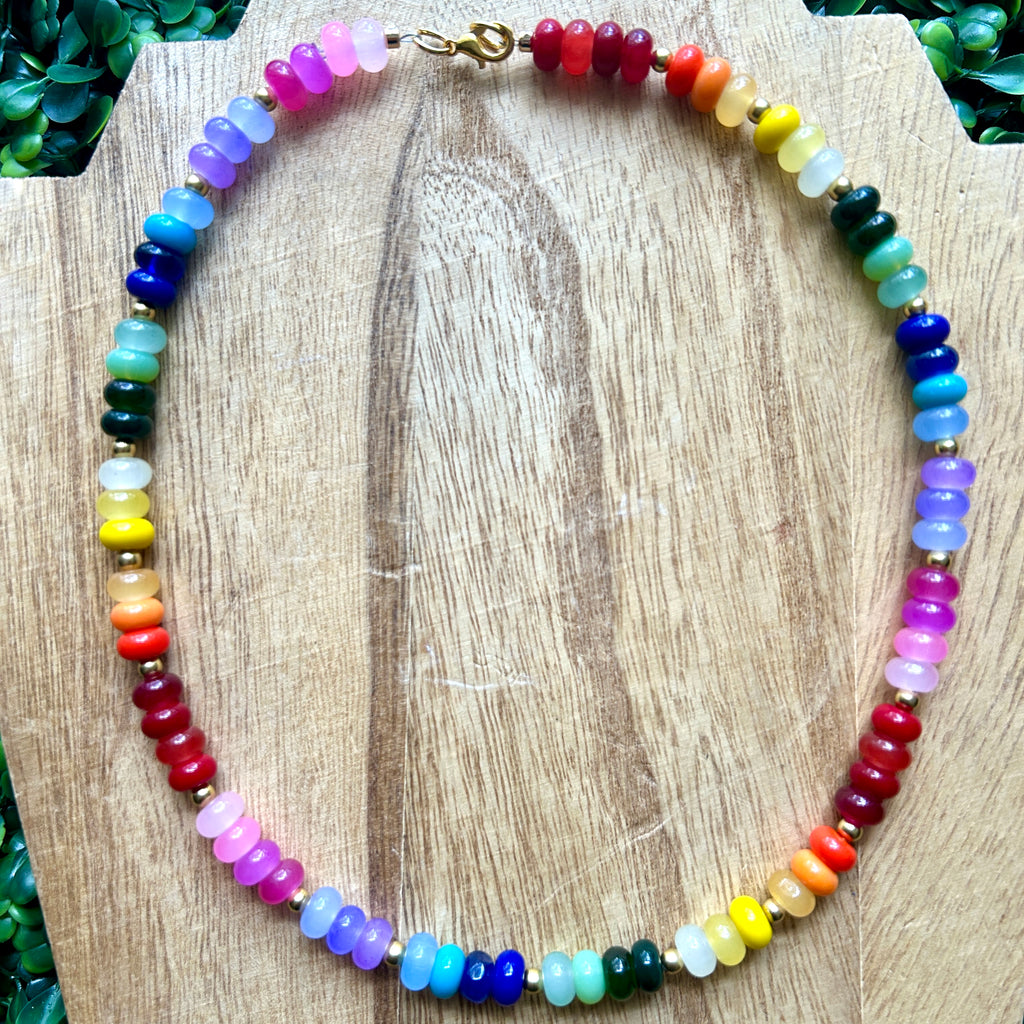 Chunky Glass Rainbow Bead Necklace