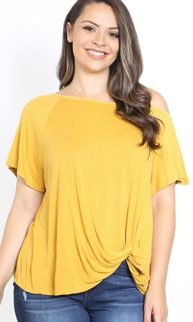 Plus Size Mustard Off the Shoulder Top