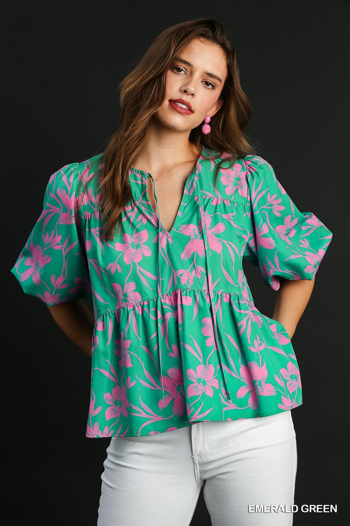 Green and Pink  Floral Top