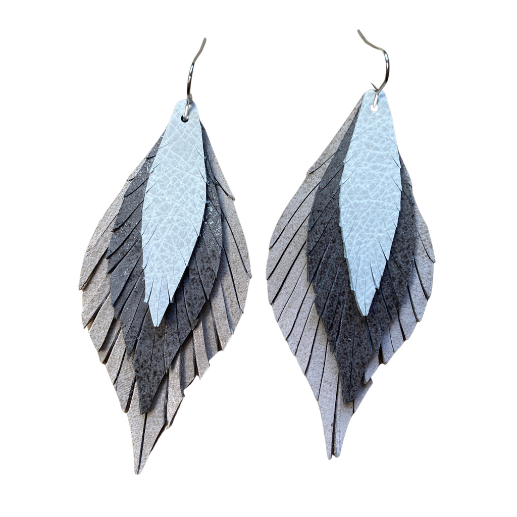 Tan Gray and Ivory XL Leather Feathers