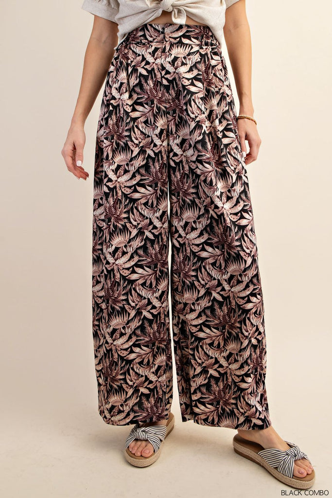 Brown Leaf Wide Leg Pants