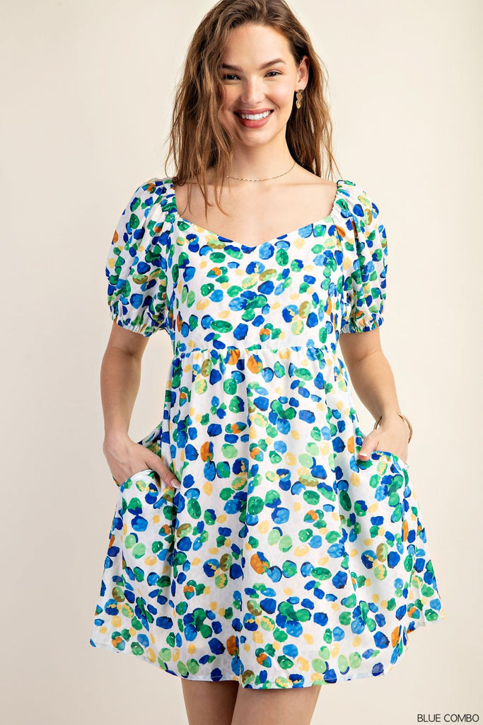 Blue Watercolor Dot Dress