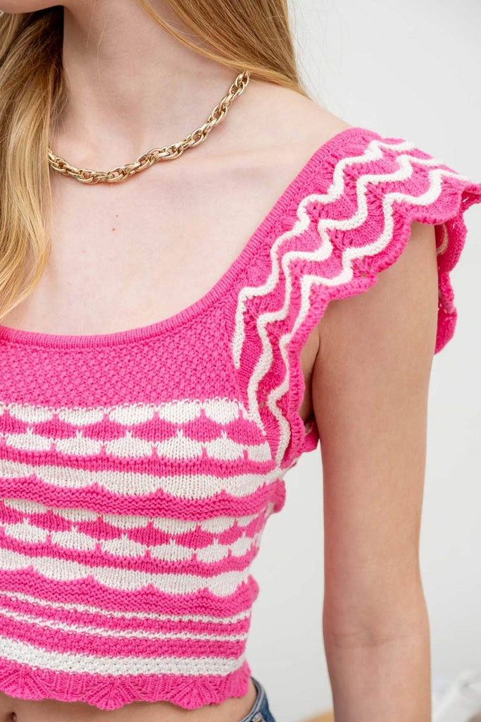 Pink and White Knit Crop Top