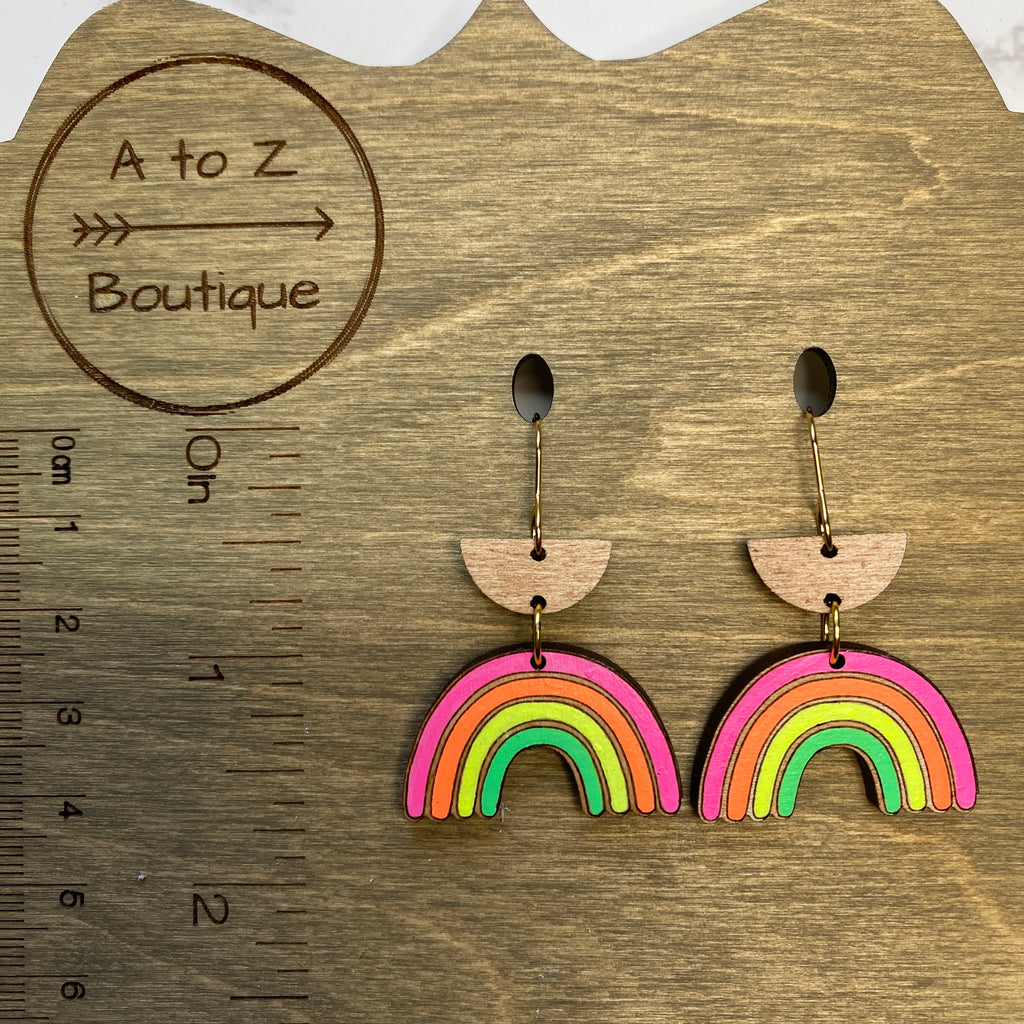 Neon Rainbow Wood Hand Painted Earrings