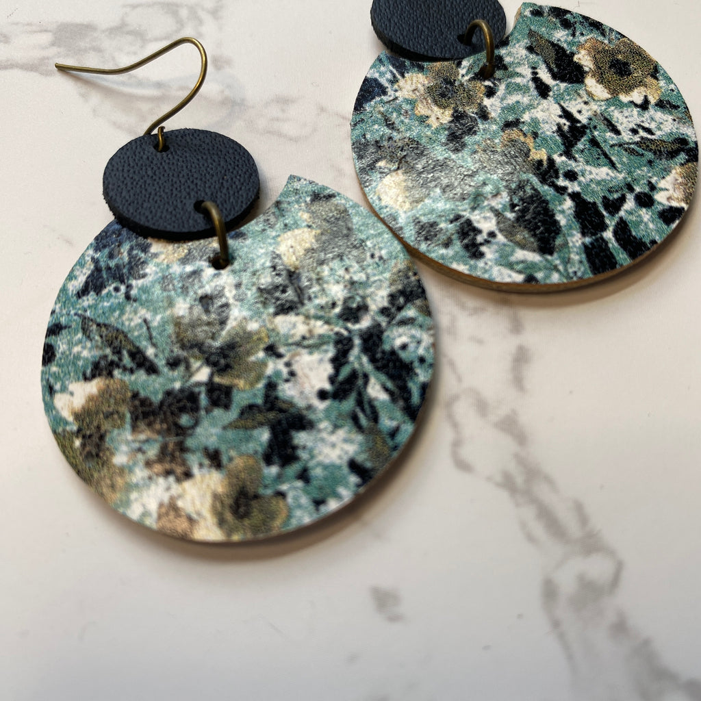 Teal Black and Brown Cork and Leather Earrings