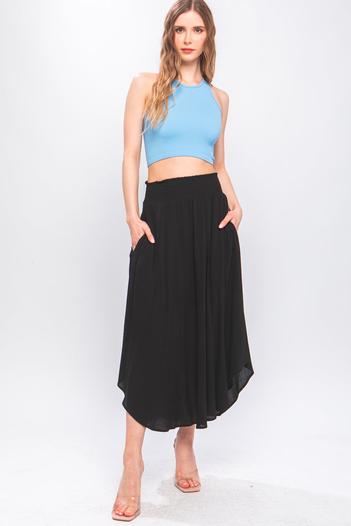 Black Smocked Maxi Skirt