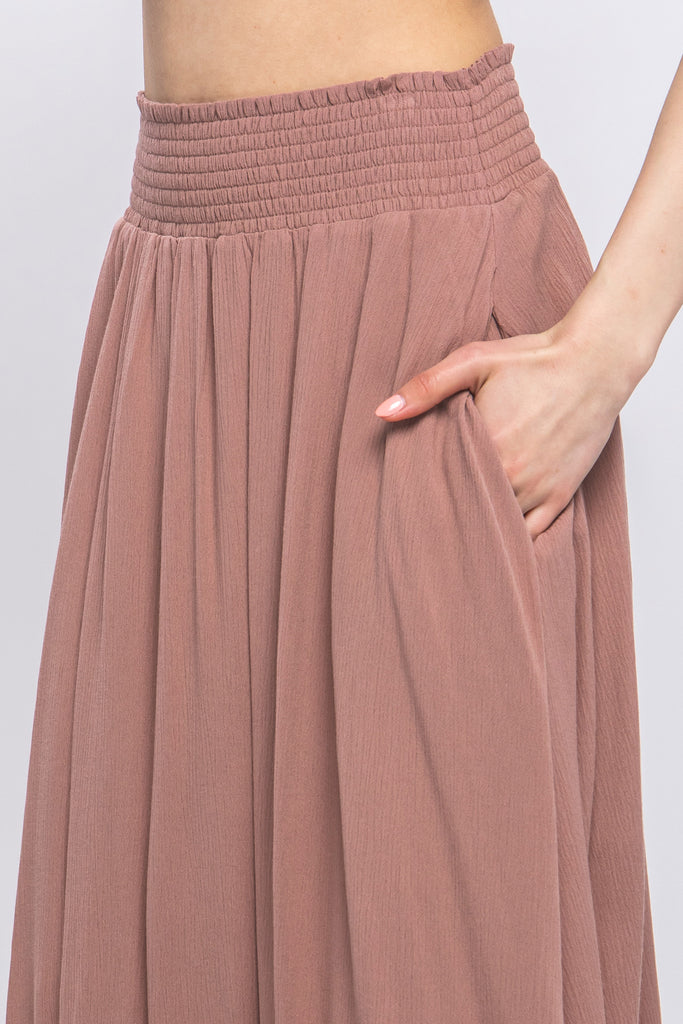 Taupe Smocked Maxi Skirt