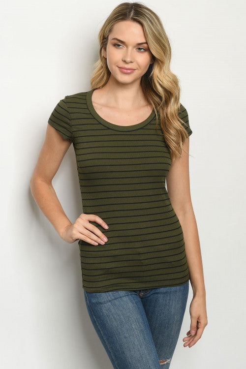 Olive and Black Striped Top