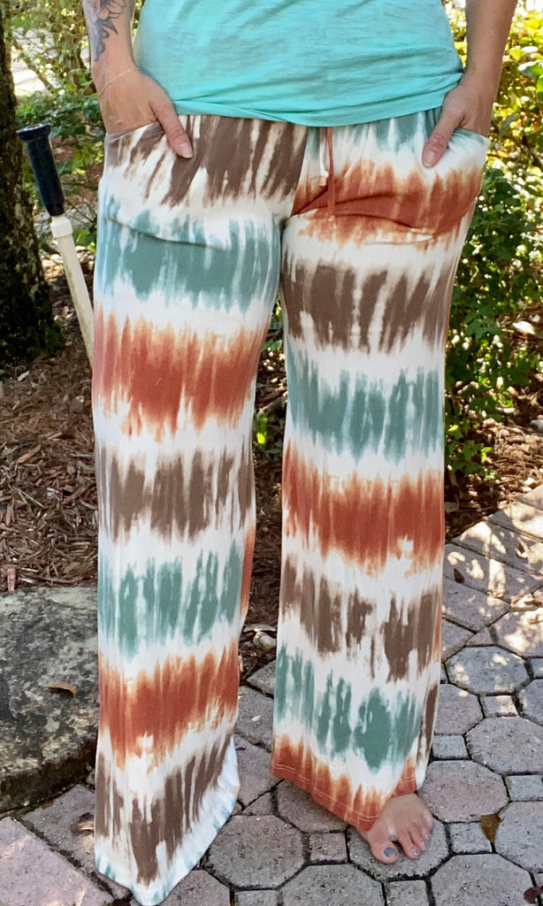 Blue Brown and Rust Wide Leg Pants