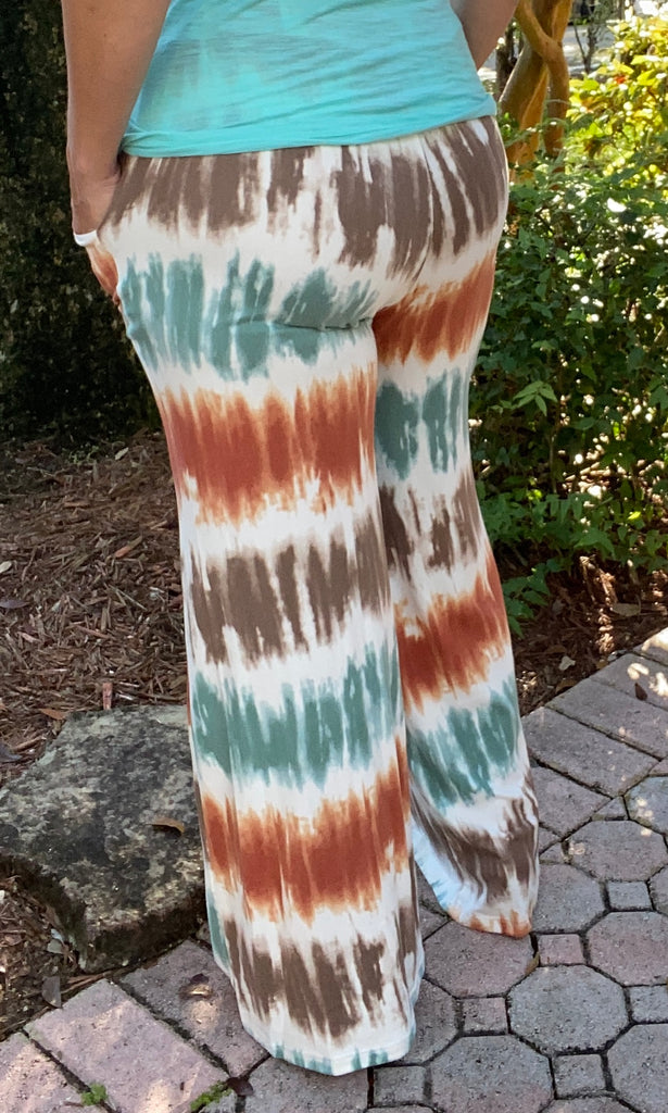 Blue Brown and Rust Wide Leg Pants
