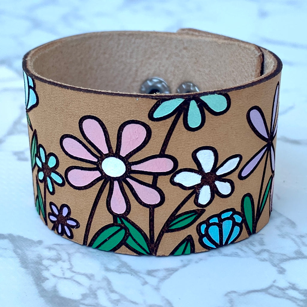 Floral Hand Painted Leather Cuff