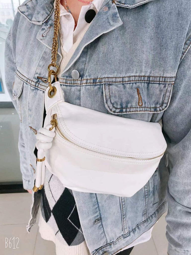 White Vegan Leather Crossbody Fanny Pack Belt Bag