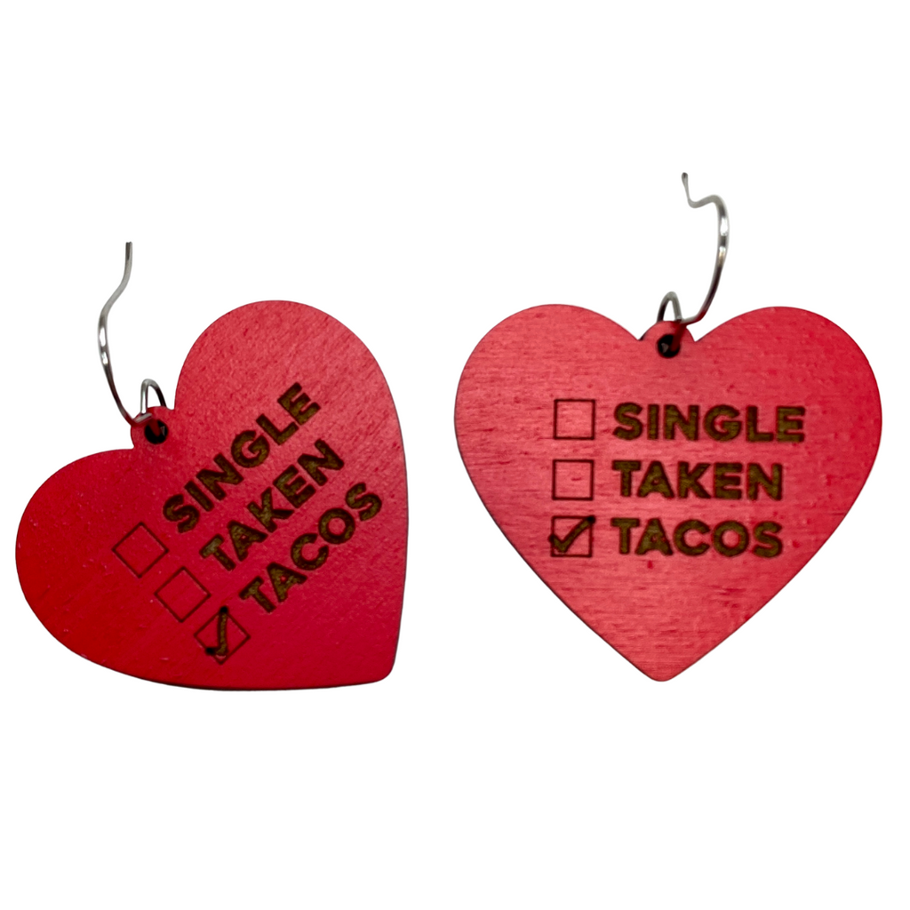 Red Heart Taco Wood Hand Painted Earrings