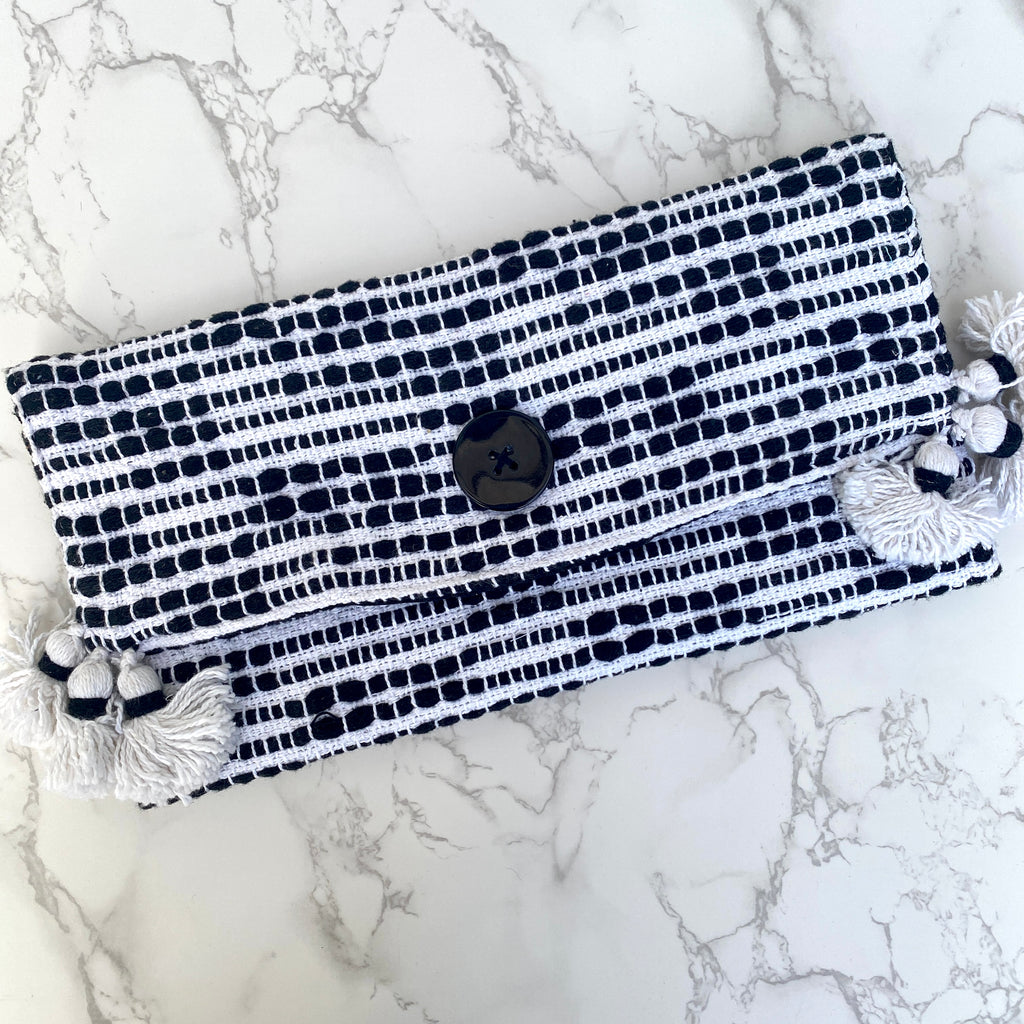 Black and White Woven Handmade Purse with Tassel