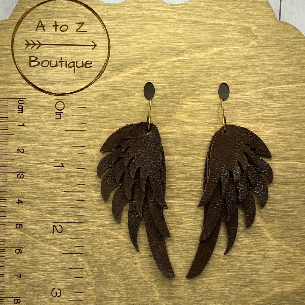 Brown Leather Wing Earrings
