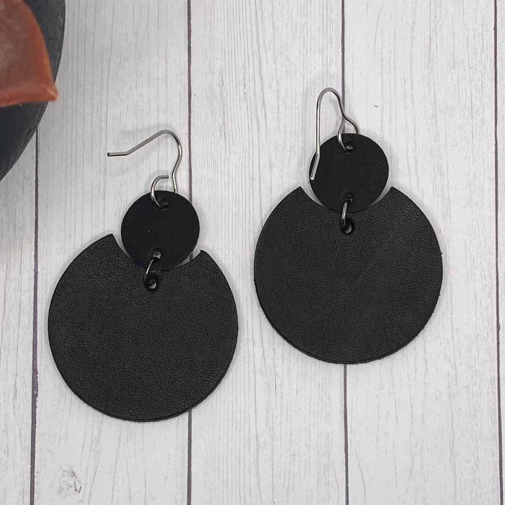 Black and Gray Animal Print Leather Earrings