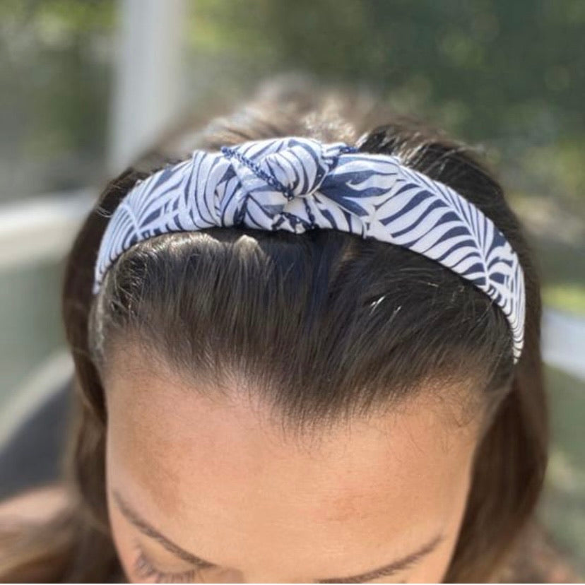 Blue and White Leaf Headband