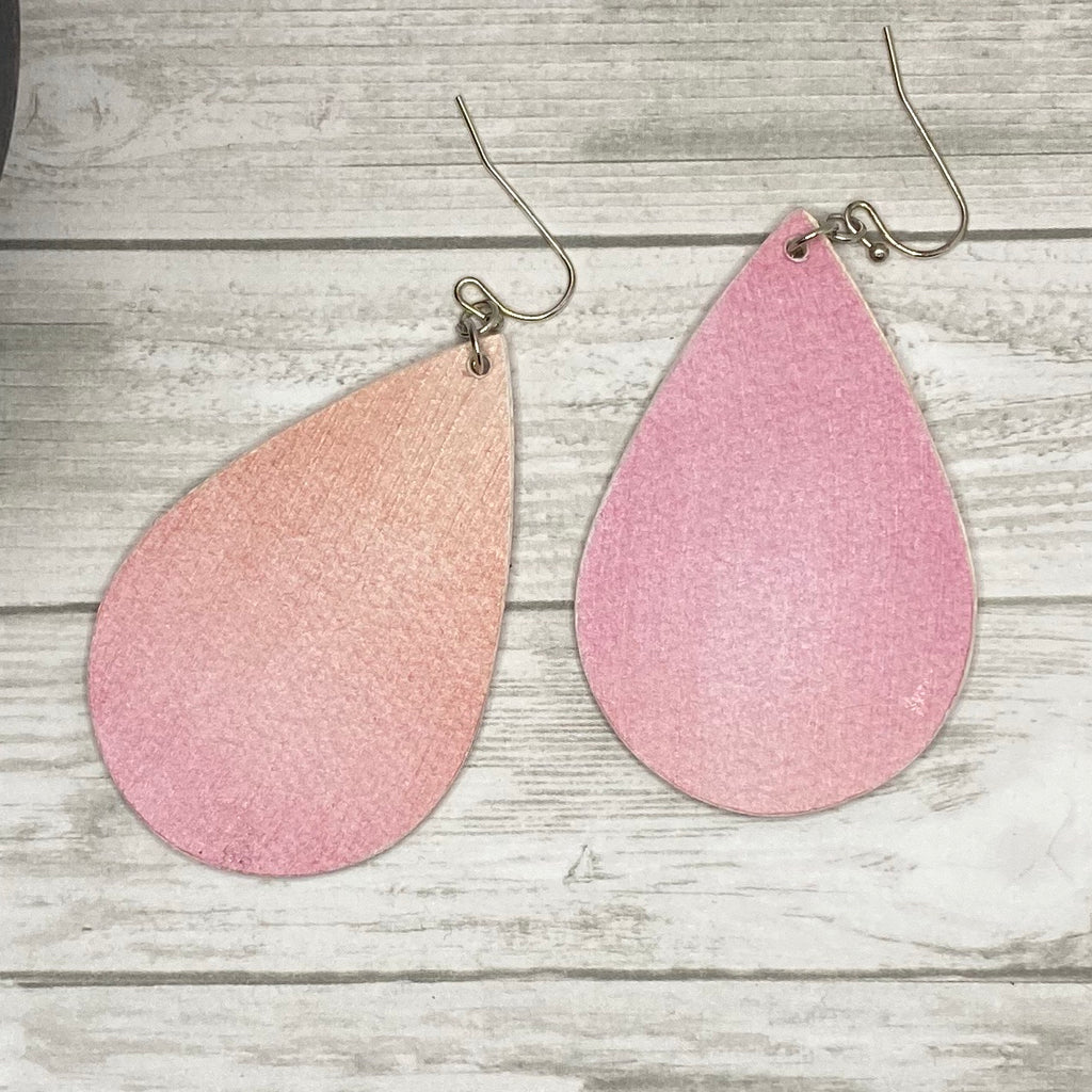 Pink and White Wood Earrings