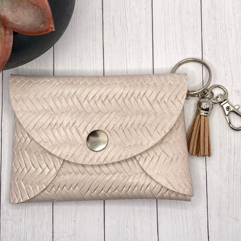 Cream Basketweave Faux Leather ID Wallet Mask Holder