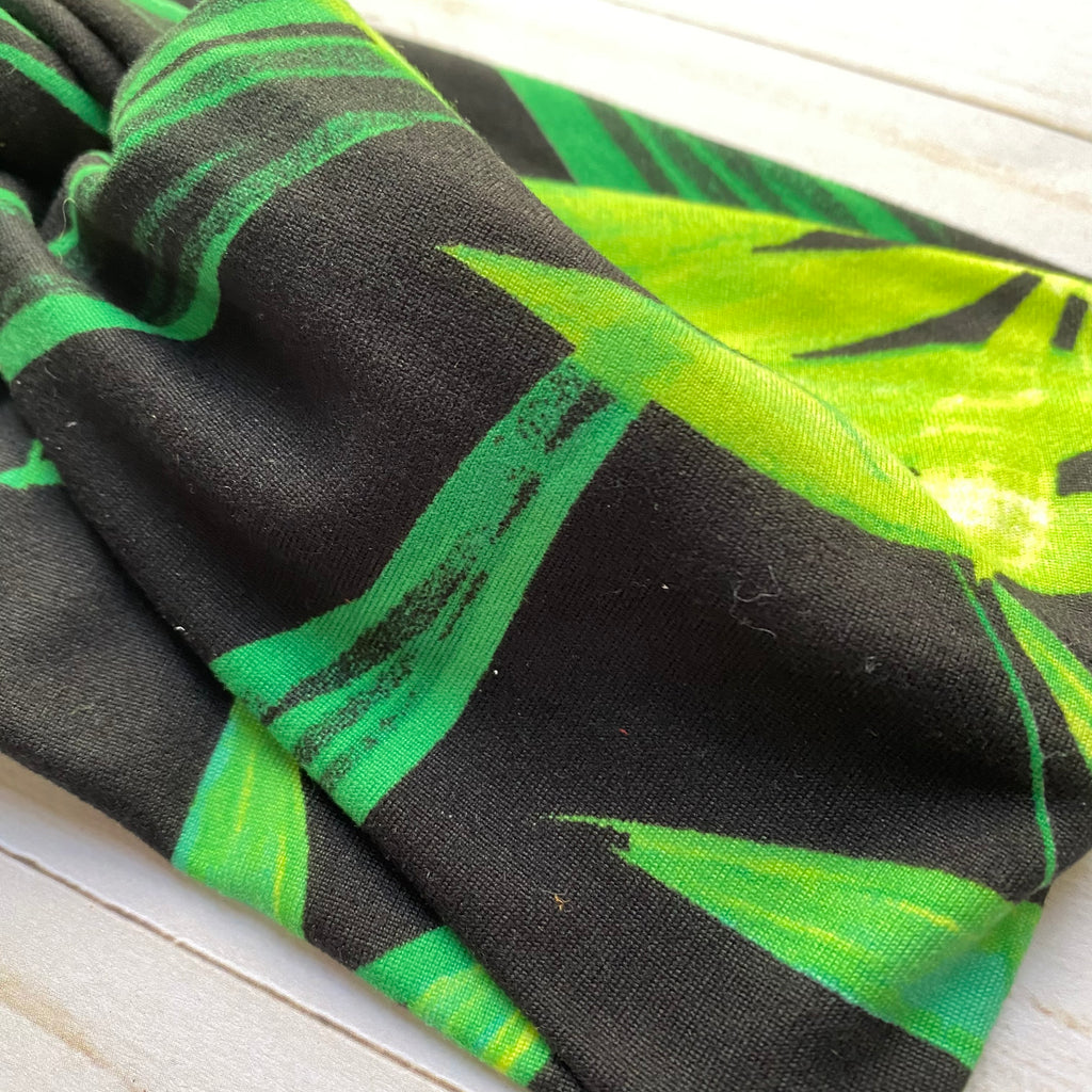 Black and Green Palm Leaf Knotted Head Wrap