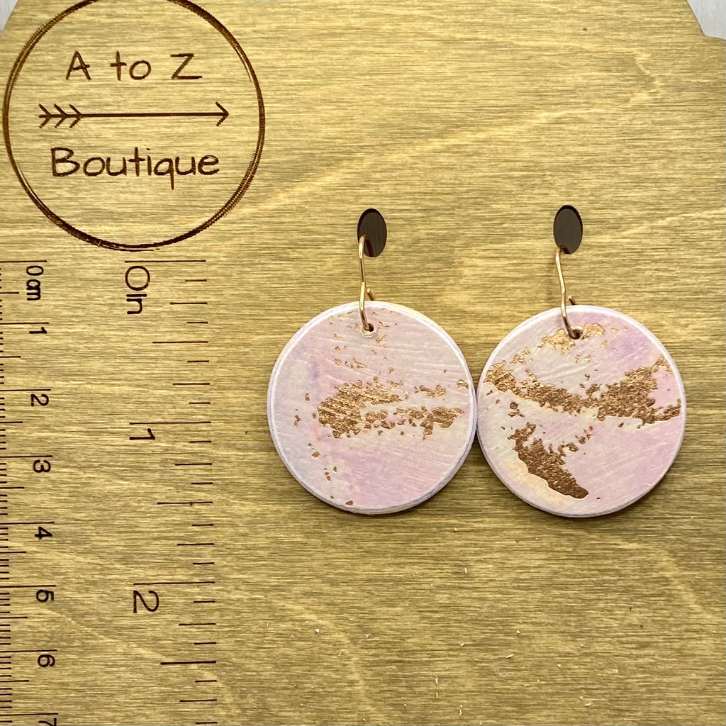 Dusty Purple and Rose Gold Wood Earrings