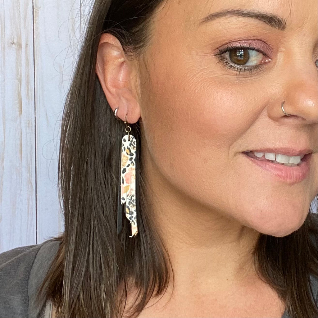 2.75” Genuine Leather Floral Fringe Earrings
