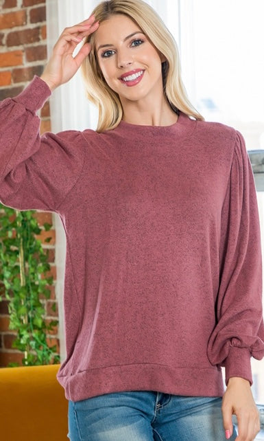Plus Size Maroon Puff Long Sleeve Top