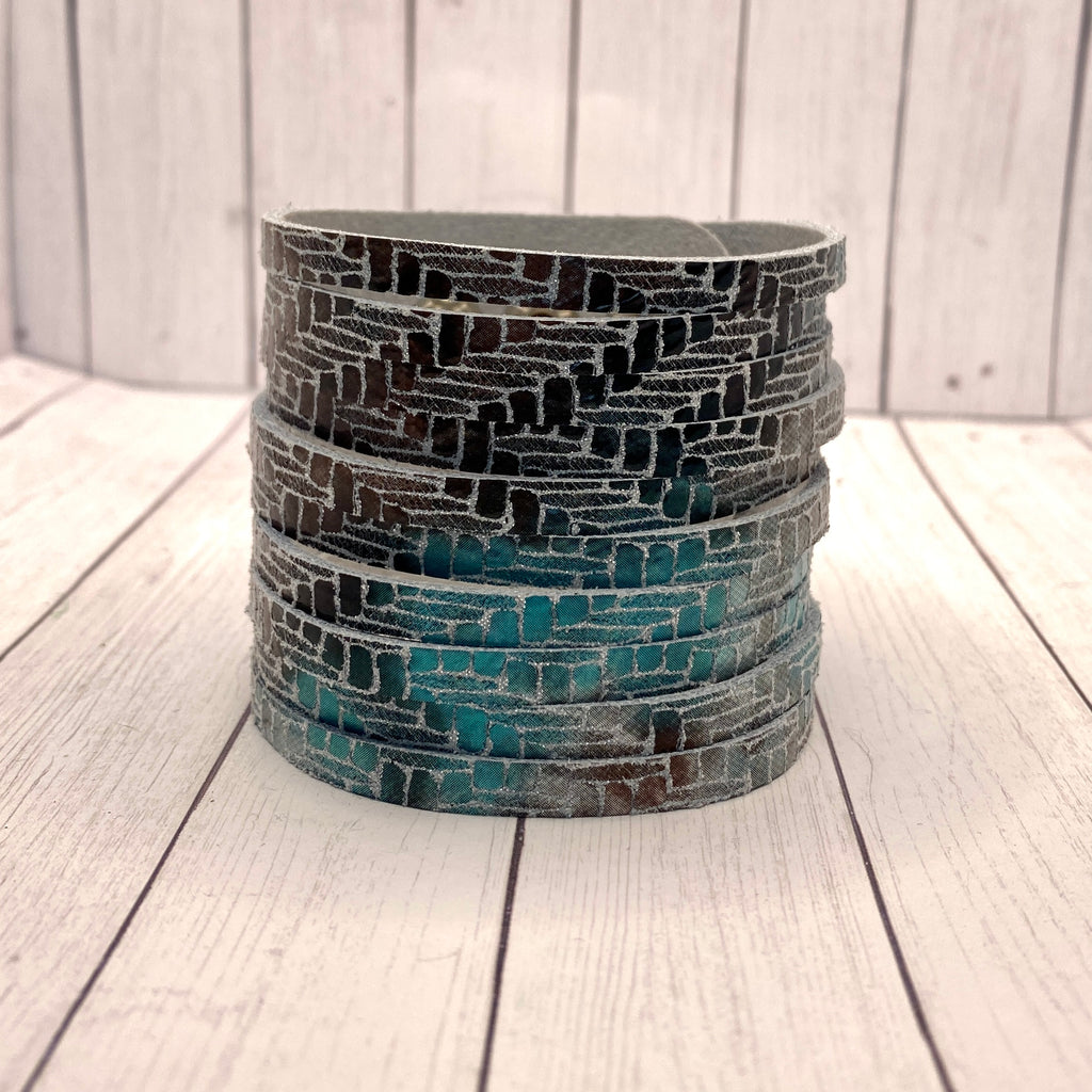 Blue and Gray Chevron Large Sliced Cuff