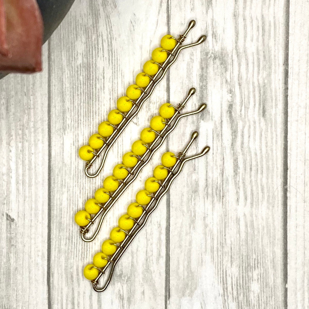 3pc Yellow Beaded Bobby Pin Set