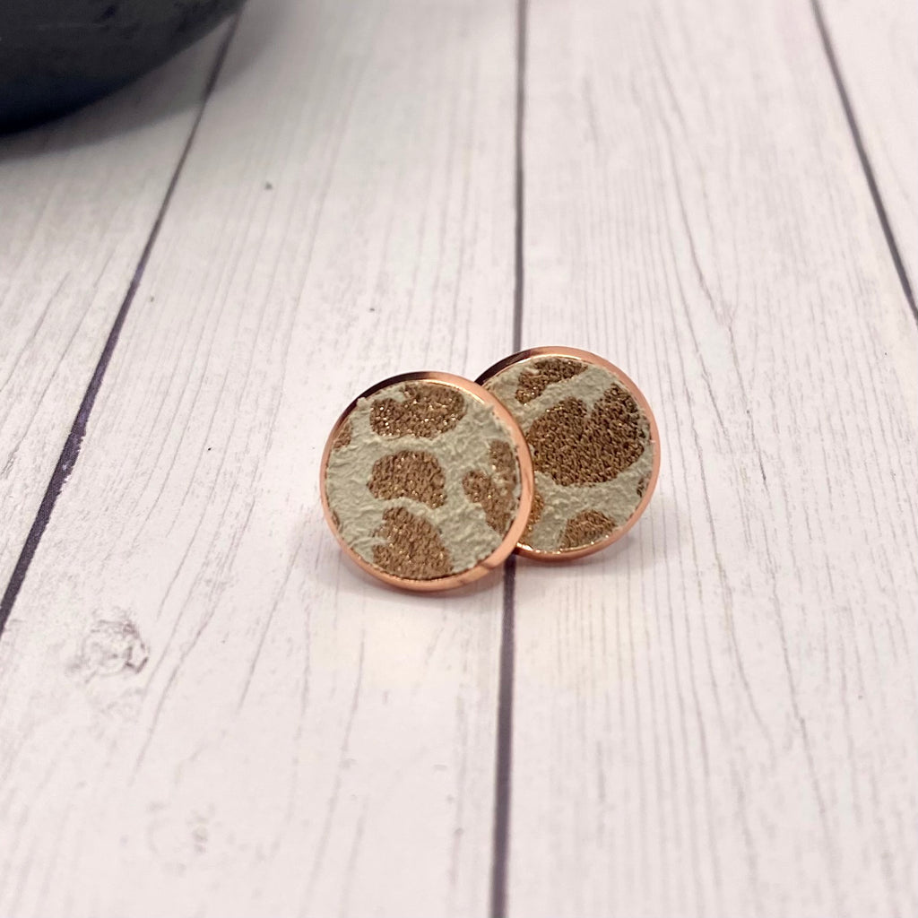 Rose Gold Leather Stud Earrings