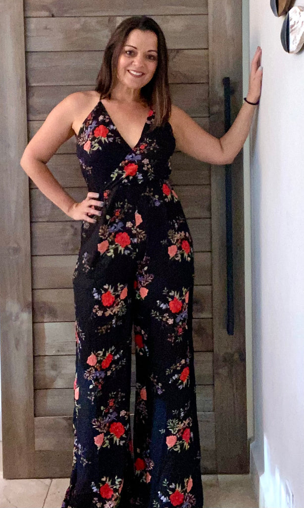 Black and Red Floral Jumpsuit