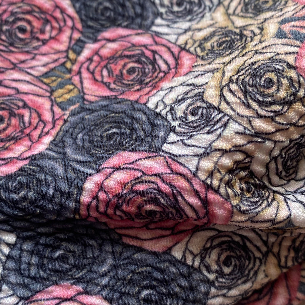 Black and Pink Rose Print Knotted Head Wrap