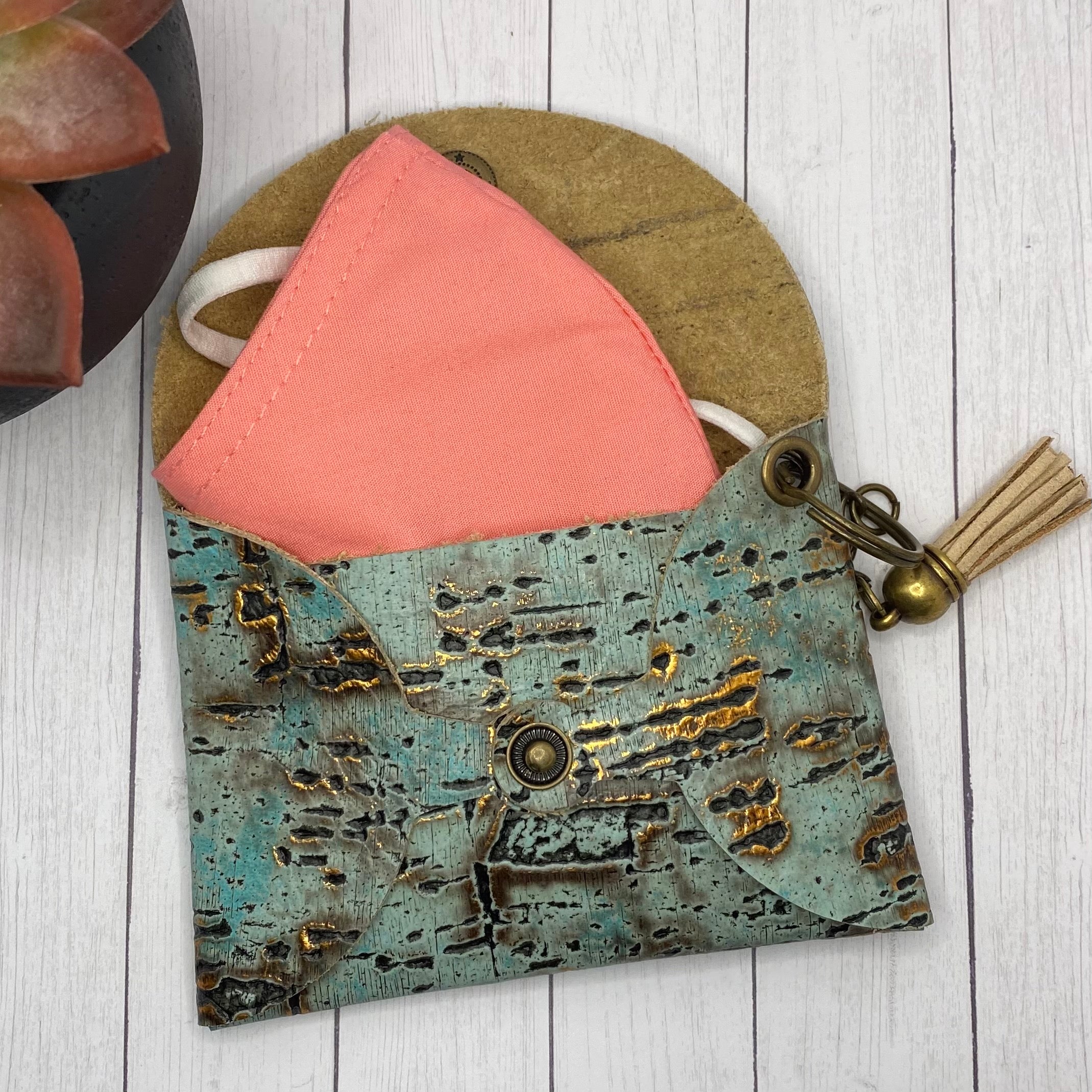 Genuine Leather Teal Birchwood ID Wallet Mask Holder – The A to Z Boutique