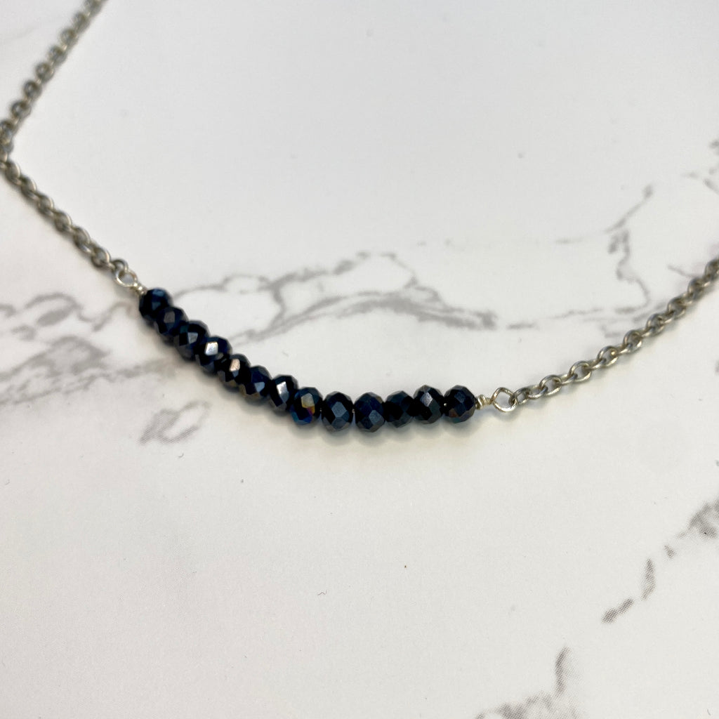 Black Glass Bead Bar Necklace
