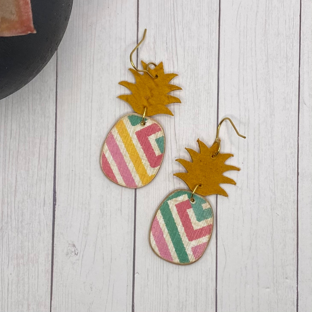 Gold and Green Pineapple Earrings